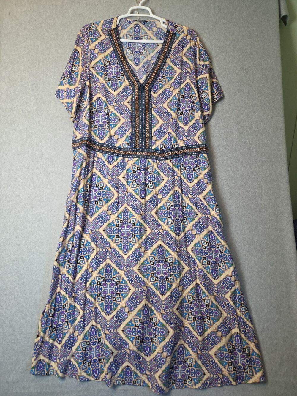 Bloomchic Multicolor Geometric V Neck Boho Maxi Dress Women's Plus 30 Pockets